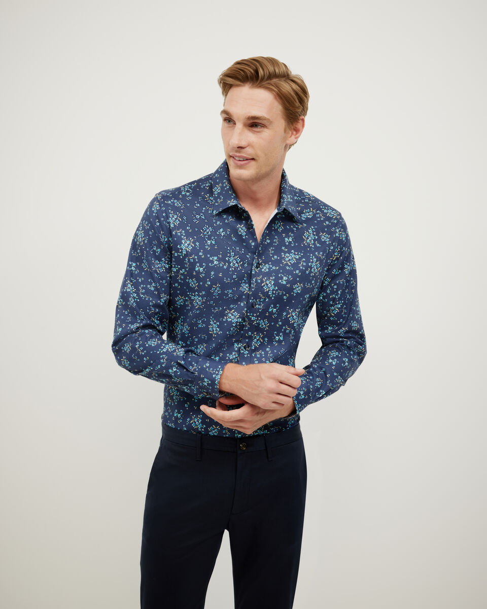 Bouquet Print Long Sleeve Shirt, Navy, hi-res